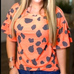 BiBi Dalmation Print Top with Tiered Sleeves